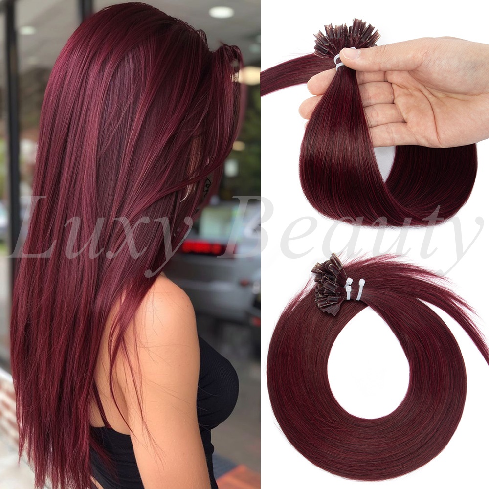 Pure Beauty Hair & Makeup - Натуральные бордовые U-образные кератиновые накладные пряди